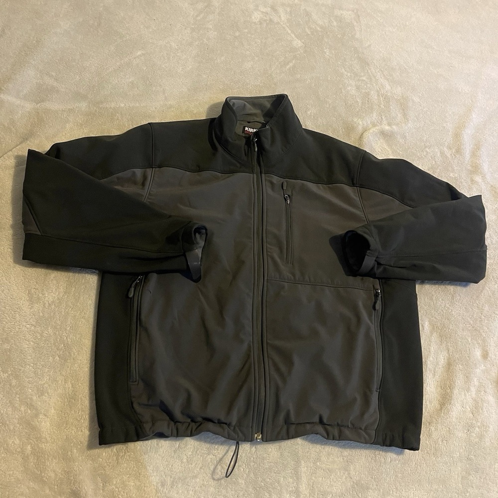 Kirkland Signature Jacket Men XL Gray Outdoors Full Zip Hiking Soft Shell Casual